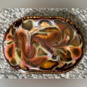 Artisan Enamel On Copper Belt Buckle Beautiful Warm Colors Glossy Hand Crafted